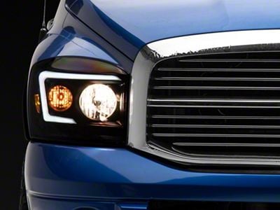 Raxiom Axial Series LED DRL Projector Headlights; Black Housing; Clear Lens (06-08 RAM 1500)