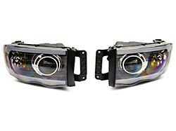 Raxiom Axial Series LED Projector Headlights with Sequential LED Bar; Black Housing; Clear Lens (02-05 RAM 1500)