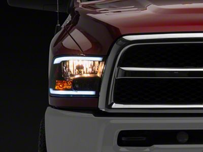 Raxiom Axial Series Headlights with LED Bar; Black Housing; Clear Lens (10-18 RAM 2500 w/ Factory Halogen Non-Projector Headlights)