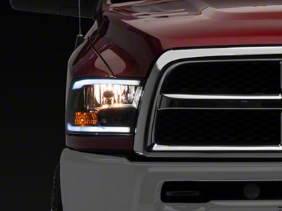 Raxiom Axial Series Headlights with Sequential LED Bar; Black Housing; Clear Lens (10-18 RAM 2500 w/ Factory Halogen Non-Projector Headlights)
