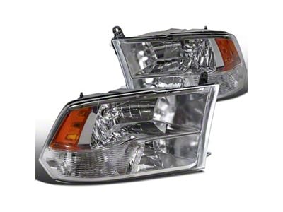 Raxiom Axial Series OEM Style Replacement Headlights with Dual Bulb; Chrome Housing; Clear Lens (10-18 RAM 2500 w/ Factory Halogen Non-Projector Headlights)