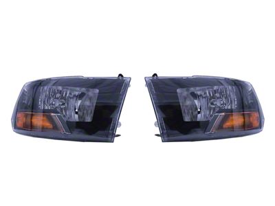Raxiom Axial Series Euro Style Headlights with Single Bulb; Black Housing; Clear Lens (10-18 RAM 3500 w/ Factory Halogen Non-Projector Headlights)
