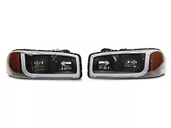 Raxiom Axial Series Headlights with LED Bar; Black Housing; Clear Lens (99-06 Sierra 1500)