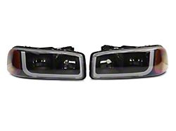 Raxiom Axial Series Headlights with Sequential LED Bar; Black Housing; Clear Lens (99-06 Sierra 1500)