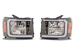 Raxiom Axial Series Headlights with Sequential LED Bar; Black Housing; Clear Lens (07-13 Sierra 1500)