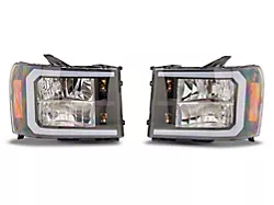 Raxiom Axial Series Headlights with Sequential LED Bar; Black Housing; Clear Lens (07-13 Sierra 1500)