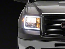 Raxiom Axial Series Headlights with Sequential LED Bar; Black Housing; Clear Lens (07-13 Sierra 1500)