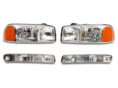 Raxiom Axial Series OEM Style Crystal Replacement Headlights; Chrome Housing; Clear Lens (99-06 Sierra 1500)