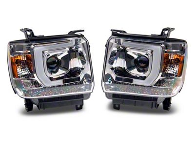 Raxiom Axial Series Projector Headlights; Chrome Housing; Clear Lens (14-15 Sierra 1500 w/ Factory Halogen Headlights)