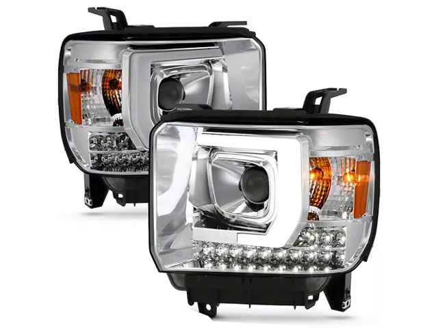 Raxiom Axial Series Projector Headlights; Chrome Housing; Clear Lens (14-15 Sierra 1500 w/ Factory Halogen Headlights)