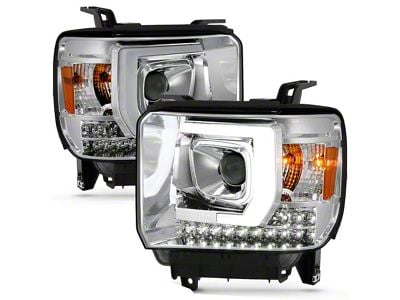 Raxiom Axial Series Projector Headlights; Chrome Housing; Clear Lens (15-16 Sierra 3500 HD w/ Factory Halogen Headlights)