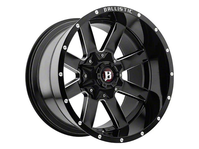 Ballistic Rage Gloss Black Milled 8-Lug Wheel; 22x12; -50mm Offset (07-10 Sierra 3500 HD SRW)