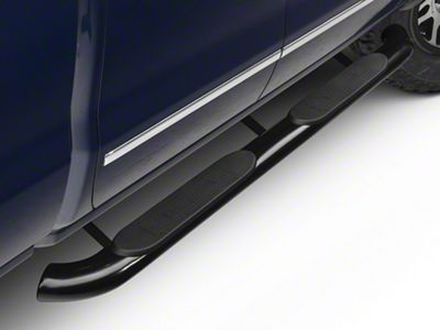 Barricade 4-Inch Oval Bent End Side Step Bars; Rocker Mount; Black (14-18 Silverado 1500)