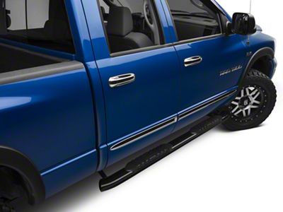 Barricade 5-Inch Oval Bent End Side Step Bars; Black (02-08 RAM 1500 Quad Cab)