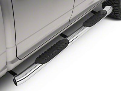 Barricade 5-Inch Oval Bent End Side Step Bars; Stainless Steel (09-18 RAM 1500 Quad Cab, Crew Cab)