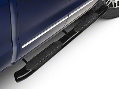 Barricade 5-Inch Oval Bent End Side Step Bars; Rocker Mount; Black (14-18 Silverado 1500)