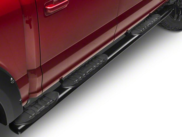 Barricade 5-Inch Oval Bent End Wheel to Wheel Side Step Bars; Black (15-24 F-150 SuperCab, SuperCrew)