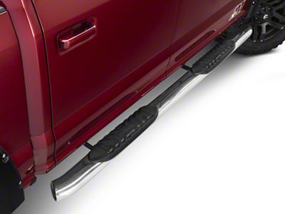 Barricade 5-Inch Oval 60 Degree Bent End Side Step Bars; Stainless Steel (15-24 F-150)