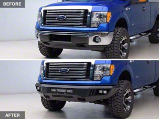 Black Front Bumper Face Bar With Fog Light Holes For Ford F-150 2015-2017 - High Strength Steel, Direct Replacement