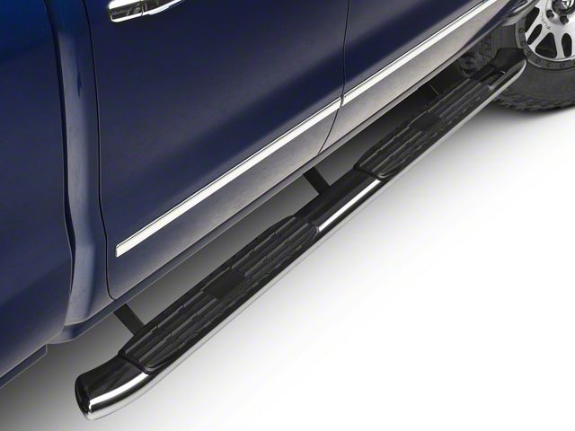 Barricade Pinnacle 4-Inch Oval Bent End Side Step Bars; Rocker Mount; Stainless Steel (14-18 Silverado 1500 Double Cab, Crew Cab)