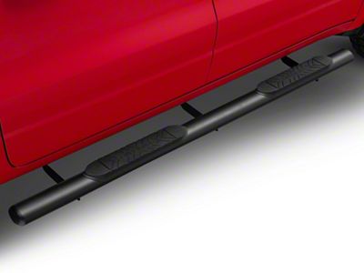 Barricade E-Series 4-Inch Oval Straight End Side Step Bars; Textured Black (19-24 RAM 1500 Crew Cab)