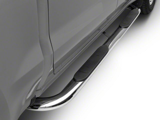 Barricade 4-Inch Oval Bent End Side Step Bars; Stainless Steel (20-24 Silverado 3500 HD Crew Cab)