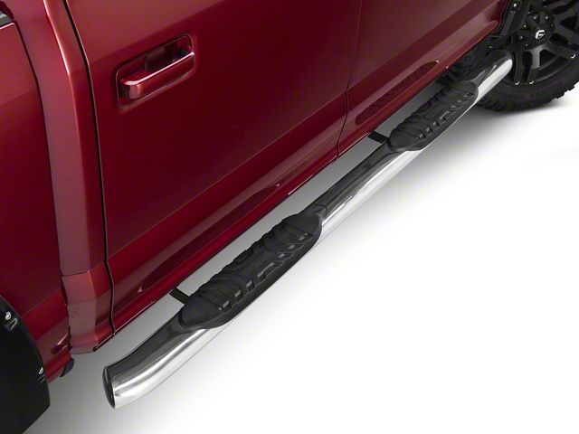 Barricade 5-Inch Oval 60 Degree Bent End Side Step Bars; Stainless Steel (17-24 F-250 Super Duty SuperCrew)