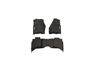 BaseLayer Custom-Fit All Weather Front and Rear Floor Liners with Gray Logo; Black (09-18 RAM 1500 Crew Cab)