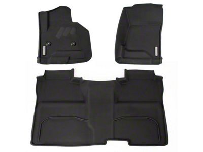 BaseLayer Custom-Fit All Weather Front and Rear Floor Liners with Gray Logo; Black (15-19 Sierra 2500 HD Crew Cab)