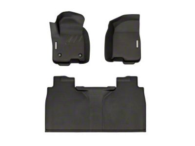 BaseLayer Custom-Fit All Weather Front and Rear Floor Liners with Gray Logo; Black (20-25 Silverado 3500 HD Crew Cab w/ Rear Under Seat Storage)