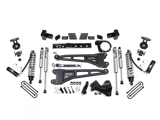 BDS 6-Inch Coil-Over Radius Arm Suspension Lift Kit with Rear Lift Blocks and Fox Shocks - Black Arms (20-22 4WD 6.7L PowerStroke F-250 Super Duty)