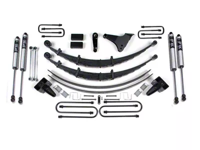 BDS 6-Inch Leaf Spring Suspension Lift Kit with Radius U-Bolts, Rear Lift Blocks and FOX 2.0 Performance Shocks (01-04 4WD F-250 Super Duty w/ Factory Overload Springs)