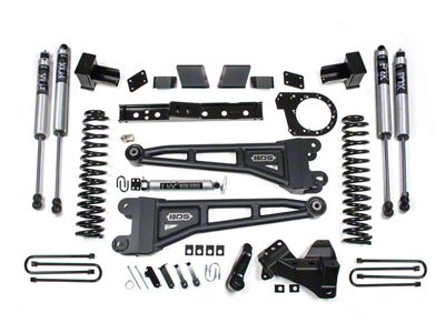 BDS 7-Inch Radius Arm Suspension Lift Kit with Rear Lift Blocks and Fox Shocks - Silver Arms (20-22 4WD 6.7L PowerStroke F-250 Super Duty)
