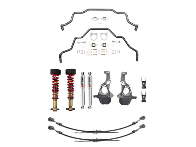 Belltech Performance Lowering Kit with Height Adjustable Front Coil-Overs; 2 to 4-Inch Front / 4-Inch Rear (19-24 Sierra 1500, Excluding AT4 & Denali)