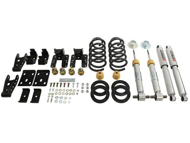 Belltech Lowering Kit with Street Performance Shocks; 1 to 2-Inch Front / 4-Inch Rear (14-18 2WD Sierra 1500 Regular Cab)