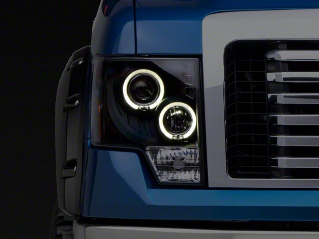 Dual LED Halo Projector Headlights; Matte Black Housing; Clear Lens (09-14 F-150 w/ Factory Halogen Headlights)