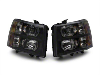 Euro Crystal Headlights; Black (07-13 Silverado 1500)