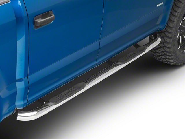3-Inch Round Side Step Bars; Stainless Steel (15-24 F-150 SuperCab, SuperCrew)