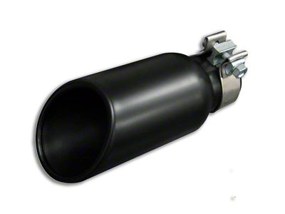 Angled Cut Rolled End Round Exhaust Tip; 4-Inch; Black (Fits 2.75-Inch Tailpipe)