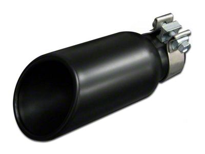 Angled Cut Rolled End Round Exhaust Tip; 4-Inch; Black (Fits 2.75-Inch Tailpipe)