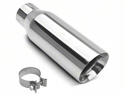 Angled Cut Rolled End Round Exhaust Tip; 4-Inch; Polished (Fits 2.75-Inch Tailpipe)