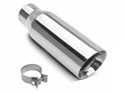 Angled Cut Rolled End Round Exhaust Tip; 4-Inch; Polished (Fits 2.75-Inch Tailpipe)