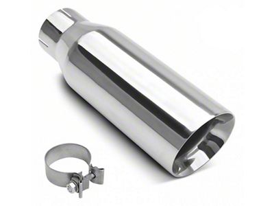 Angled Cut Rolled End Round Exhaust Tip; 4-Inch; Polished (Fits 2.75-Inch Tailpipe)