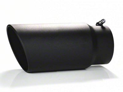 Angled Cut Rolled End Round Exhaust Tip; 6-Inch; Black (Fits 5-Inch Tailpipe)