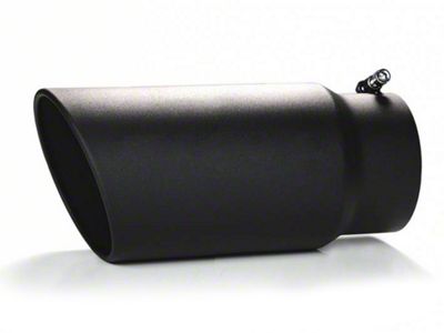 Angled Cut Rolled End Round Exhaust Tip; 6-Inch; Black (Fits 5-Inch Tailpipe)