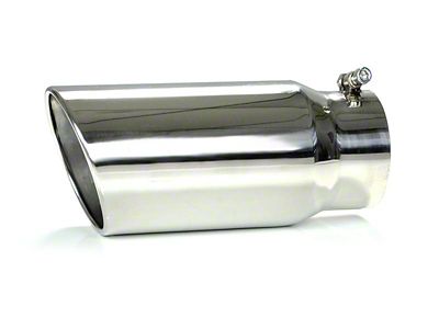 Angled Cut Rolled End Round Exhaust Tip; 6-Inch; Polished (Fits 5-Inch Tailpipe)