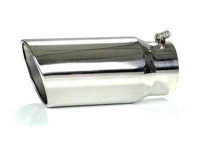 Angled Cut Rolled End Round Exhaust Tip; 6-Inch; Polished (Fits 5-Inch Tailpipe)