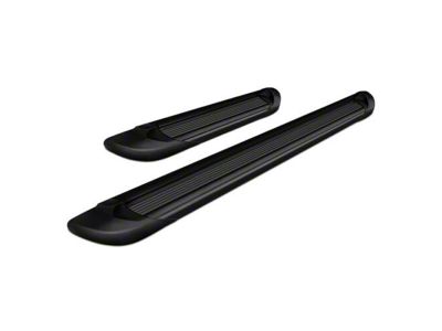 Running Boards; Black Aluminum Rocker Panel Mount; 6-Inch Stripe Step Pad (19-24 Sierra 1500 Crew Cab)