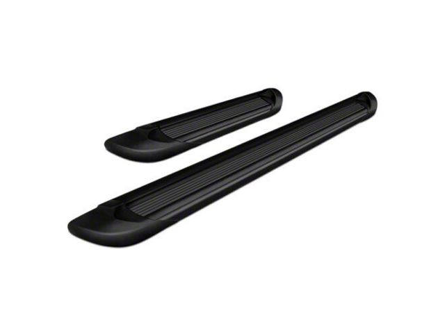 Running Boards; Black Aluminum Rocker Panel Mount; 6-Inch Stripe Step Pad (19-24 Silverado 1500 Crew Cab)