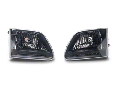 Euro Headlights with LED Parking Lights; Matte Black Housing; Clear Lens (97-03 F-150)